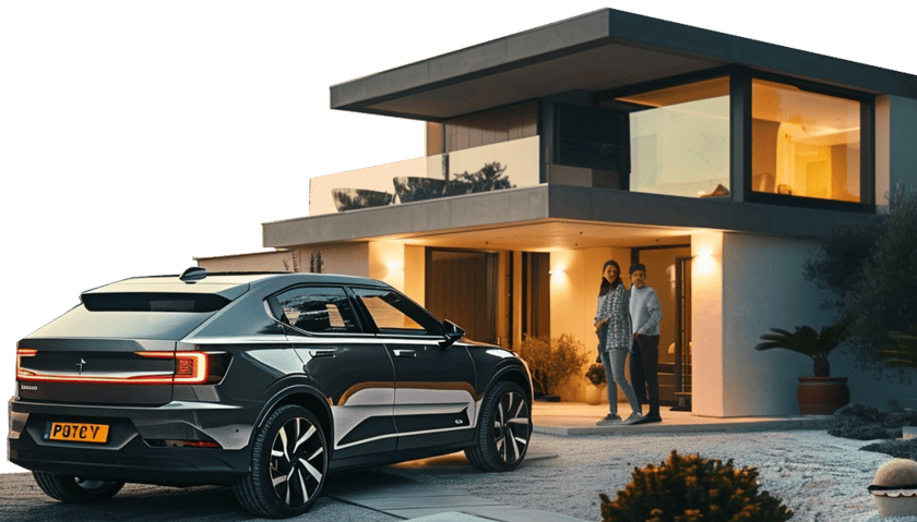 Ilustração de uma casa com um carro protegido